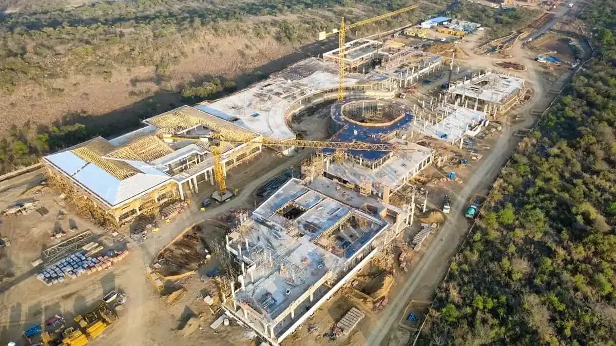 Aerial view of a new private Akademia university campus under construction in Pretoria East, South Africa